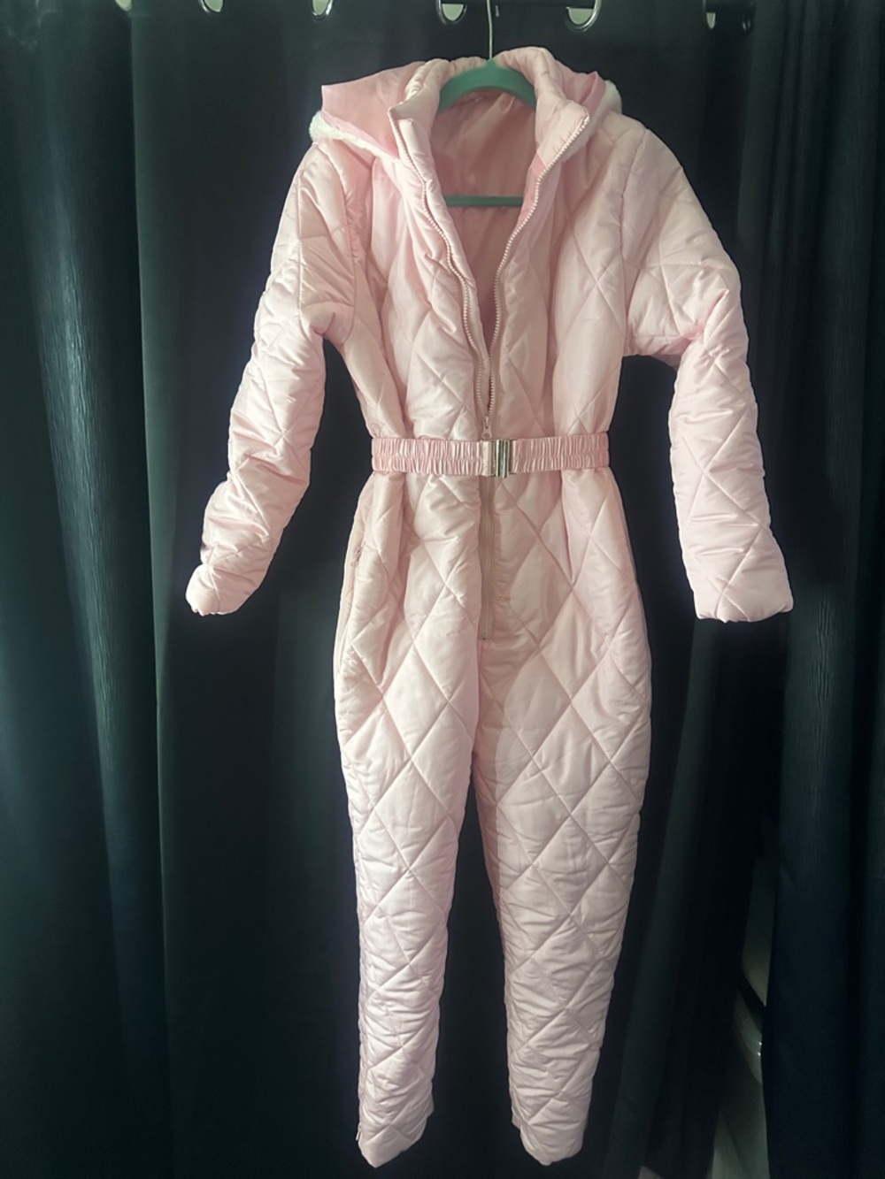 Quilted Pink One-Piece Ski Suit with Hood
